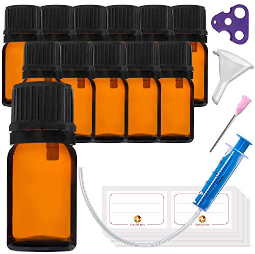HandsUnity 5ml-12pz di Flacone con Contagocce - Piccolo Flacone di Vetro Ambrato da Farmacia con Tappo Nero Contagocce in Vetro Marrone set Compresi 30 Accessori ausiliari