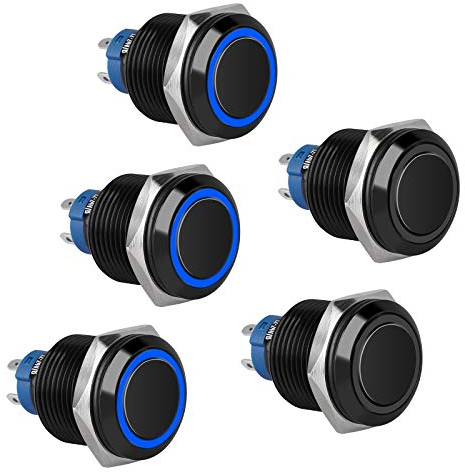 Linkstyle 5 Stück 16mm Druckschalter 12V, 4 Pin Metall Druckknopfschalter mit LED Licht, EIN/AUS Runde Marine Schalter für Auto LKW Wohnmobil