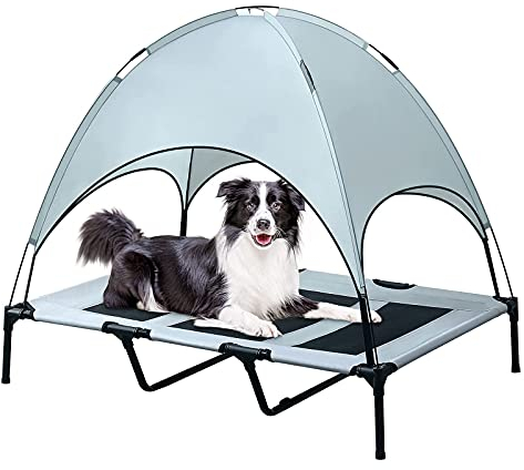 PJDDP Hundeliege Mit Dach, Kühlendes Erhöhtes Hundebett Haustierbett Schlafplatz Hundesofa Mit Baldachin,Netzabdeckung Abnehmbar Atmungsaktiv, Langlebig,122x92x24CM