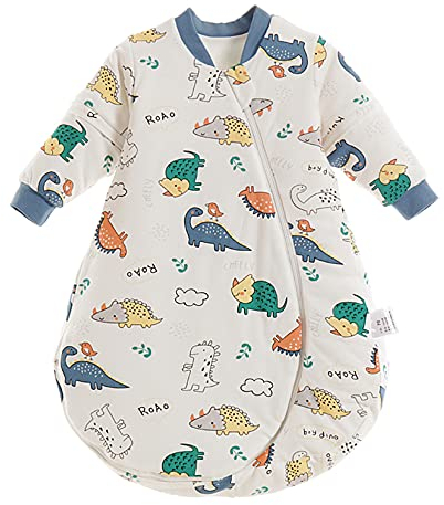 Chilsuessy Baby Schlafsack mit abnembar Ärmel Kinder Winter schlafsack 2.5 Tog aus Reine Baumwolle mit Naturfasern Ganzjahres Schlafsäcke Schlafanzug, Baby-Dinosaurier, 80/Baby Höhe 65-75cm