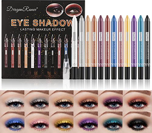 12 bastoncini per ombretti colorati, morbidi e cremosi opachi e brillanti, per ombretti delicati e brillanti, per ombretto e ombretto, per viso e eyeshadow Pen, Highly pigmented Eyeshadow Crayon