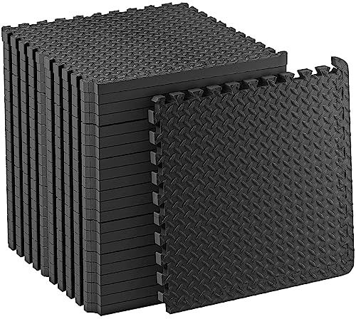 Ineinandergreifende weiche Schaumstoff-Bodenmatte, Eva-Puzzle-Gummifliesen, rutschfestes Gummikissen für Heimtraining, Yoga-Matte, Garage, Werkstatt, 60 x 60 cm, Schwarz