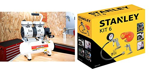 Mecafer 425513 Compresseur Silencieux 59 dB 6L/0,75HP/8 bar & Stanley 9045717STN Accessoires pour compresseur d’air