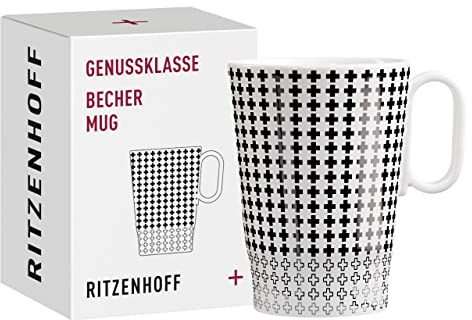 RITZENHOFF 3731005 Kaffee-Tasse 330 ml - Serie Genussklasse Nr. 5 - Porzellan-Becher mit Plusmotiv - Designerstück