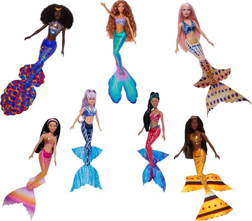 Mattel Disney La Sirenetta - Set Ariel e le sue Sorelle, include 7 bambole sirena, ciascuna con acconciatura particolare e stampa unica sul top e sullacoda, giocattolo per bambini, 3+ anni, HPT16