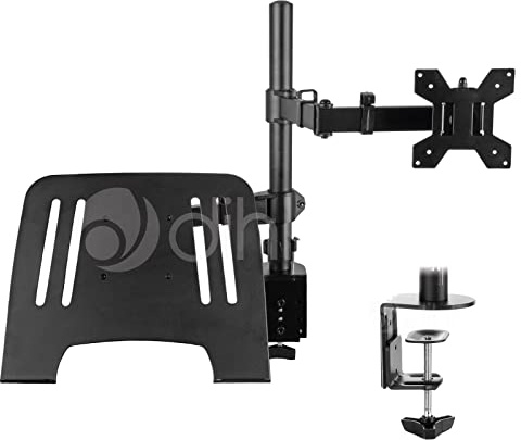 Dihl Monitor Mounting Arm with Laptop Tray, 13 to 27 | Desk Mount Clamp Stand with Notebook Tray, Fully Adjustable VESA Mount, 8KG Monitor Screen, Up to 4KG Notebook