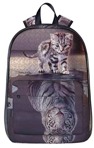 NYHGOXM Kitty Tiger Rucksack, Reflexionsdruck, wasserabweisend, Laptop-Rucksack, Schulanfang und Uni, Schwarz , One size