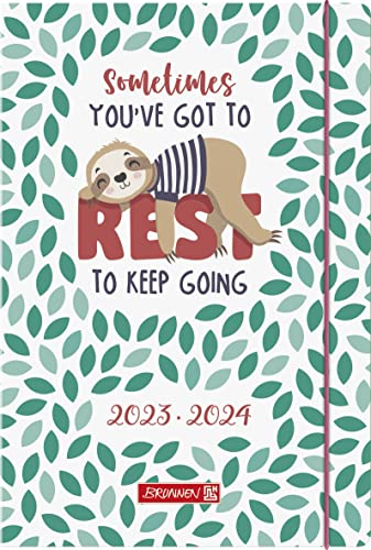 BRUNNEN Schülerkalender „Sloth“ 2023/2024 2 Seiten = 1 Woche A5 weiß/blau