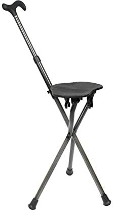 KMINA PRO - Gehstock Kohlefaser mit Sitz, Höhenverstellbarer Griff, Faltbarer Spazierstock Leicht mit 3 Füßen