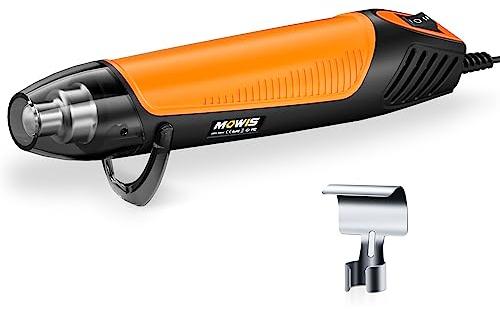 MOWIS Mini Heißluftpistole 350 ℃ 350W Heißluftfön Hand Heissluftgebläse mit Düse Einstellbare Temperatur Überlastungsschutz Klappbarer Ständer Erhitzte Schrumpfung Handwerk Prägen Schrumpfschläuche