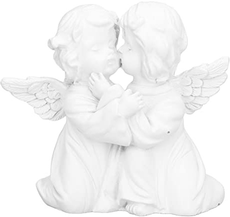 Cherub Angel Figur, Weiß Harz Wetterfeste Engel Skulptur, Handbemalter Sitzend Schlafende Engelsstatue für Innen und Außenbereich, Zuhause, Büro, Bauernhaus, Heimdekoration(Links)