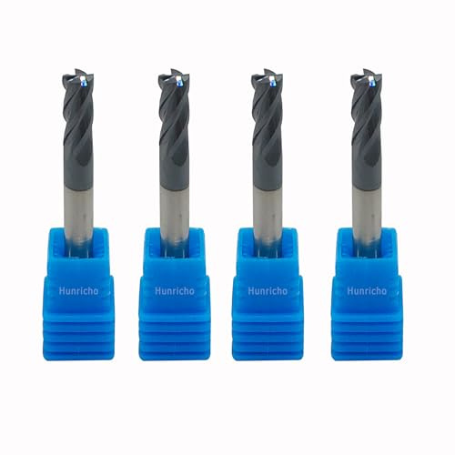 Hunricho 4 Pcs 4mm CNC Carbide End Mill Set, 4 Fultes Milling Cutter,Tungsten End Milling Bits Tool (4PCS 4mm)