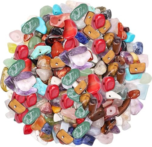 Prettme 500 stycken färgglada ädelstenspärlor, 7 chakra ädelstenar för gängning, kristallstenpärlor, 5–8 mm borrade ädelstenar för armband, kedjor, örhängen, gör-det-själv-smyckestillverkning