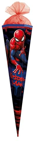 ROTH Schultüte groß Marvel Spider-Man 85 cm - Spezialborte, 6-eckig, Tüllverschluss, ROT(H)-Spitze - Zuckertüte Marvel Spider-Man Schulanfang