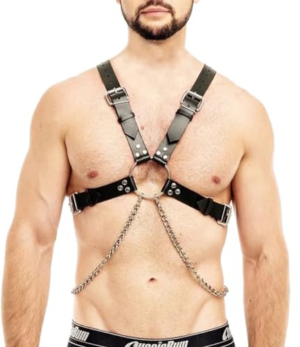 Moinha Harness Männer Leder Gay Truhe Kette Herren Einstellbare Körper Brust Geschirr Sexy Bandage Brustgeschirr Gay Körperketten BH Gürtel mit Kette