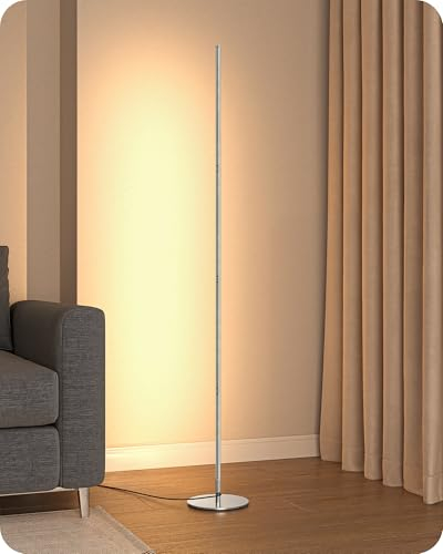 EDISHINE Stehlampe Wohnzimmer, LED Stehlampe Dimmbar, 3000K warmweiße Stehleuchte mit Memory-Funktion, höhenverstellbar 146 cm, moderne Standleuchte für Schlafzimmer und Büro, Silber