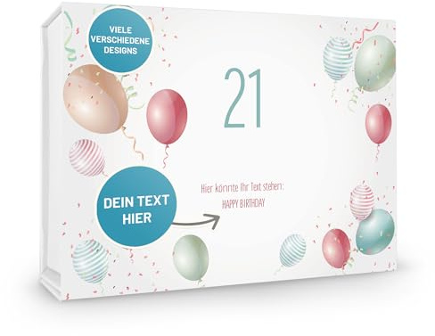 VerpackungsWelt Personalisierte Geschenk-Box Geburtstag | 31x22x10 cm | Geschenk-Karton mit Deckel & Magnet-Verschluss | 'Happy Birthday'-Motiv Nr. 47 | Geschenk-Verpackung personalisiert in Weiß