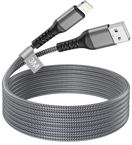 Cable Lightning [Certifié MFi] 3M USB iPhone Charge Rapide en Nylon pour iPhone 14 13 12 11 Pro Max/XS/XR/8/7/6/5/SE, iPad