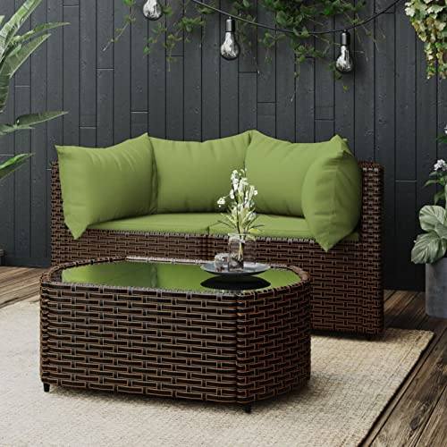 SECOLI Balkonmöbel Set für kleinen Balkon Balkon Sofa Gartensofa Rattan Sofa Balkon Lounge Klein Lounge Sofa Garden Sofa Rattan balkonmöbel Gartenlounge klein-Braun und Grün-3-tlg