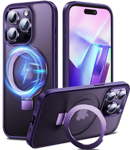 Chicfun 3-in-1 [Magnetic+KickStand+Ring Holder] Compatible with MagSafe, for iPhone 15 Pro Case with Stand Military Shockproof Protective Magnetic.for iPhone 15 Pro Case,Purple