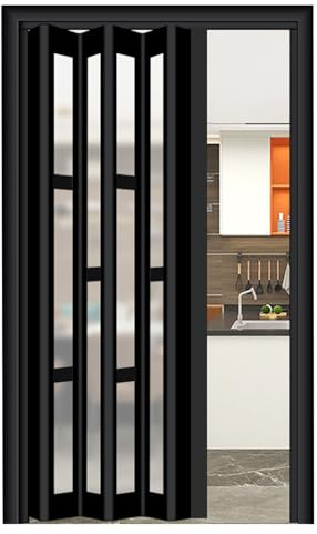 Schiebetür Falttür falttüren innentüren Schwarze Akkordeontür mit klarem Acrylglas, 80 hohe Faltschranktür mit Installationshardware, 22 30 32 36 38 42 48 Zoll Breite Vorgebohrte Falttürplatte(Style