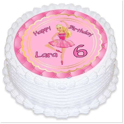 Tortenaufleger Geburtstag, Motiv Ballerina, Puppe personalisiert mit Ihren Foto und Text, Tortenaufleger Geburtstag Prinzessin Essbarer Tortenaufleger aus Fondant