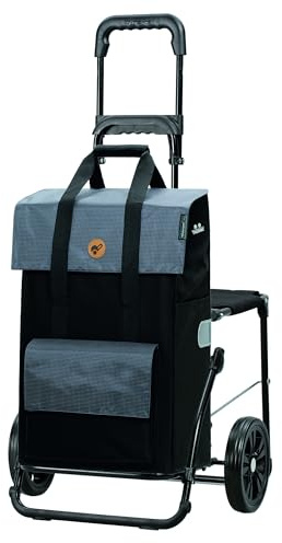 Andersen Einkaufstrolley - klappbar - 43 Liter - Mit Klappsitz bis 120 kg | höhenverstellbar - mit Kühlfach - belastbar 50 kg - Stahlgestell - Trolley - Komfort Shopper Vektor grau