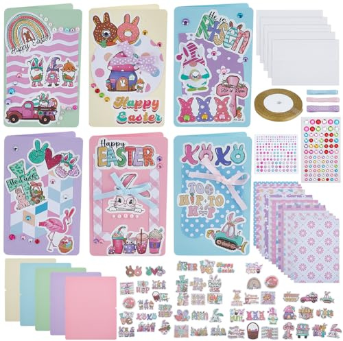WEBEEDY 15 Set DIY Osterkarten Bastelset 5 Farben Blanko Handgemachte Grußkarten Kits Mit Passenden Umschlägen Aufklebern DIY Einzigartige Ostergrußkarte Für Freunde Und Familie