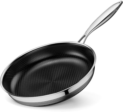 Innerwell Antihaft-Bratpfanne 24 cm, professionelle Bratpfanne aus dreilagigem Edelstahl, Titan-Keramik-Waben-Antihaftbeschichtung, geeignet für alle Herdarten, ofenfest, frei von PFAS/PFOA/PTFE