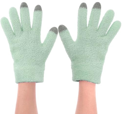HATINXIA Moisturizing Gloves for Dry Hands Overnight Repair, Silicone Gel Spa Hydrating Gloves, Women's Reusable Hand Care Gloves for Cracked Skin Relief & Treatment with Touchscreen Tips, Mint