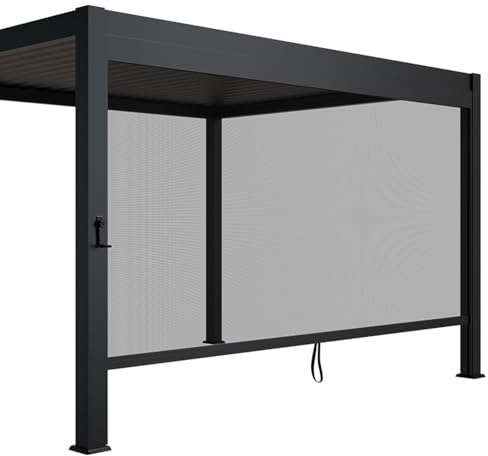 Juskys Seitenwand für Lamellendach Tahiti - Rollo 4 m - Aluminium & Stoff - Zubehör für Pergola - Sonnenschutz für Garten & Terrasse - Anthrazit