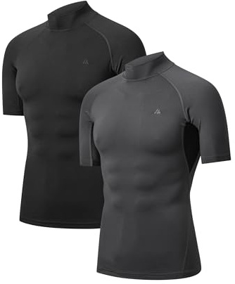 DANISH ENDURANCE Camiseta Deporte Hombre de Compresion de Manga Corta, Pack de 2, Multicolor (1x Gris, 1x Negro), XL
