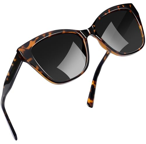 Joopin Occhiali da Sole Donna Polarizzati Occhi di Gatto Protezione UV400 Montatura in TR90 Acetato Moda Vintage Grandi Cat Eye Occhiali da Sole (Leopardati Neri)
