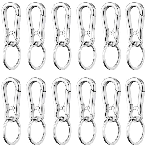 12 Piezas Mosqueton Llavero, Llavero de Metal con Mosquetón, Llavero Mosqueton, Mosquetón Extraíble, Mosquetón de Metal para Colgar en La Mochila, Viajar, Acampar