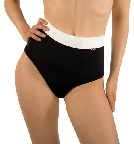 MYLILY Bikini Menstrual Mujer Baño | Braga Menstrual Bikini Cintura Alta | Bikini Menstrual Mujer Baño Flujo Abundante Negro y Blanco (Talla M)