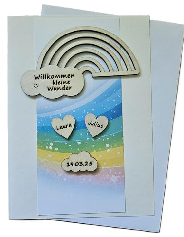 Karte zur Geburt von Zwillingen, Zwillingskarte, Baby, Glückwunschkarte Geburt, mit Namen personalisiert (vanille)