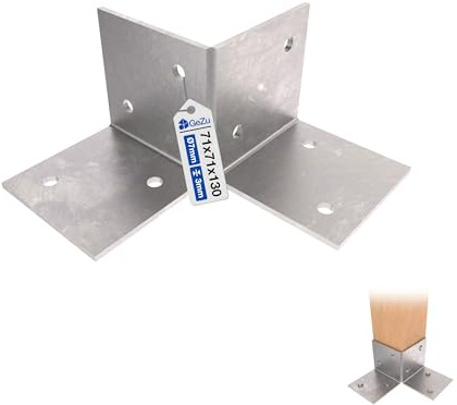 GeZu Impex Pergola Floor Bracket 71 x 71 mm | Hot Dip Galvanised Wooden Pergola Kit Floor Plates Ground Fixing Floor Support Post Connector Bracket