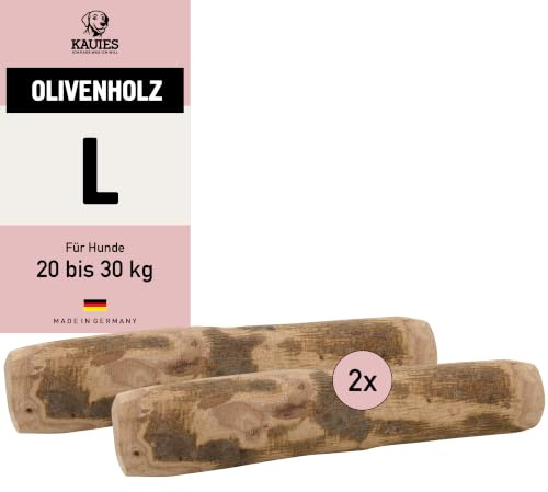 Kauies Olivenholz Kauknochen für deinen Hund - 100% natürlich, vegan & kalorienfrei - langelebiges Hunde-Spielzeug aus schadstoffgeprüftem Holz, Made in Germany, Größe L bis 30 kg (2er Pack)