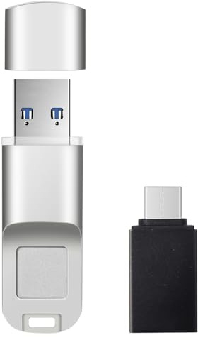 Clé USB 3.0 cryptée à empreintes digitales - Double port (USB + téléphone) avec adaptateur de type C, stockage sécurisé haute vitesse pour PC et mobile (128 Go)