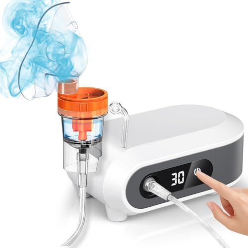 Inhalationsgerät für Erwachsene und Kinder,Inhaliergeräte Inhalator mit LED Digitalanzeige,Leises Vernebler Inhaliergerät mit Kompressor-System bei Erkältungen und Atemwegserkrankungen Zuhause (Grau)