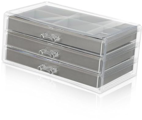 KOMBIUDA Organizer Trasparente con Strati e Scomparti Portagioie Compatto per Orecchini e Custodia Salvaspazio per Casa e