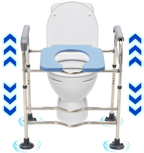 Raised Toilet Seat and Frame with Non-Slip Handles,Widened Lightweight Toilet Seat Riser for Seniors Pregnant Handicap with Adjustable Height,Commode Toilet Chair,Elevated Toilet Seat with Suction