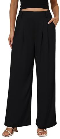 Timuspo Casual Wide Leg Trousers Women Business Baggy Flowy Black Stretchy Work Pants High Waist with Pockets M
