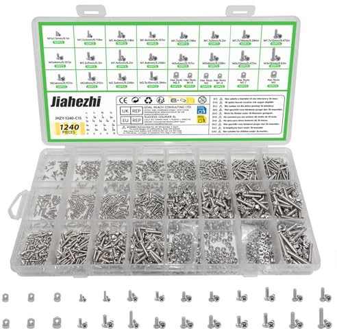 1024 Pcs M1 M1.2 M1.4 M1.6 M2 M2.5 Metric Micro Screws and Nuts Assortment | Small Nuts and Bolts, Cross Countersunk Machine Bolts Kit, Fully Threaded for Arduino, RC Models, Electronics, DIY Projects
