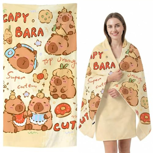 WFKKMEQ Capybara Telo Mare, Capybara Telo Antisabbia Mares Coperta da Spiaggia Teli Mare Microfibra Coperta da Spiaggia da Viaggio Leggero e Portatile Doccia Asciugamano per Piscina,Yoga,Sauna
