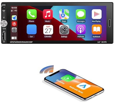 Radio de coche con CarPlay inalámbrico Android Auto, pantalla táctil IPS de 6,9 pulgadas, con GPS/WiFi/Mirror Link/Bluetooth/FM/RDS/USB/SWC para Mini Cooper S R50 R52 R53 CD53 Cabrio GP/Seven/Park | Pantalla táctil IPS