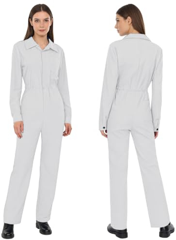 Freebily Damen Arbeitsoverall Blaumann Overall Arbeits Jumpsuit Mit Knöpfen Coverall Werkstatt Mechaniker Arbeitskleidung