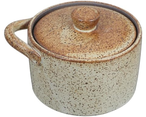 LOPUNER Olla Pequeña de Cerámica con Tapa para Cocinar al Baño María, Cuenco Vintage para Sopa al Vapor, Vajilla Resistente para Porciones Individuales y Uso en Cocina de Vapor