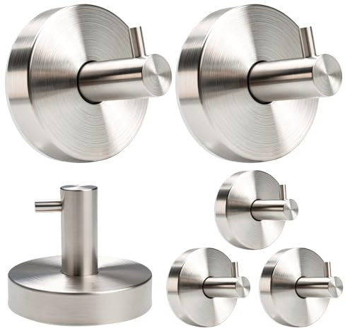 Fulushouxi 6 Pz Ganci a Ventosa Super Resistenti, Argento | Appendiabiti a Ventosa in Acciaio Inox, Ventose con Gancio senza foratura, Appendi Accappatoio Bagno, Cucina, Asciugamani