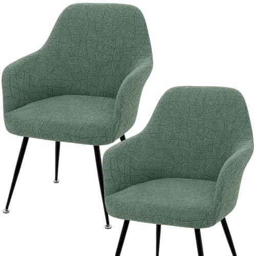 Stuhlhussen 2er Set Hellgrau Wasserdicht Jacquard Strech Stuhlbezug | Stuhlhussen mit Armlehne Abnehmbare Waschbar Schonbezug für Bürostühle Esszimmerstühle Bezug für Küche